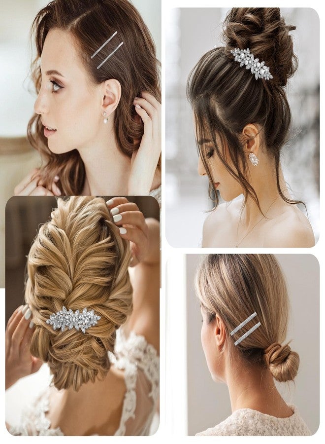 Matwsec 6 Pcs Silver Rhinestone Hair Clips, Sparkly Fancy Hair Clips for Women, Crystal Wedding Hair Accessories Metal Flower Hair Barrettes for Wedding, Bride, Long Hair - Image 4